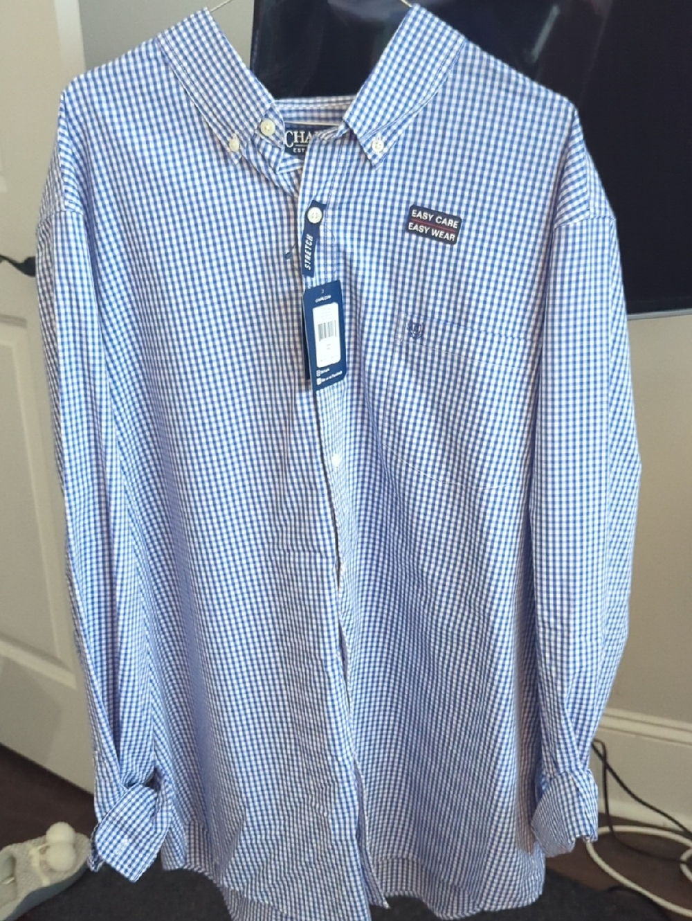 Chaps Blue & White Gingham Button-Down Shirt